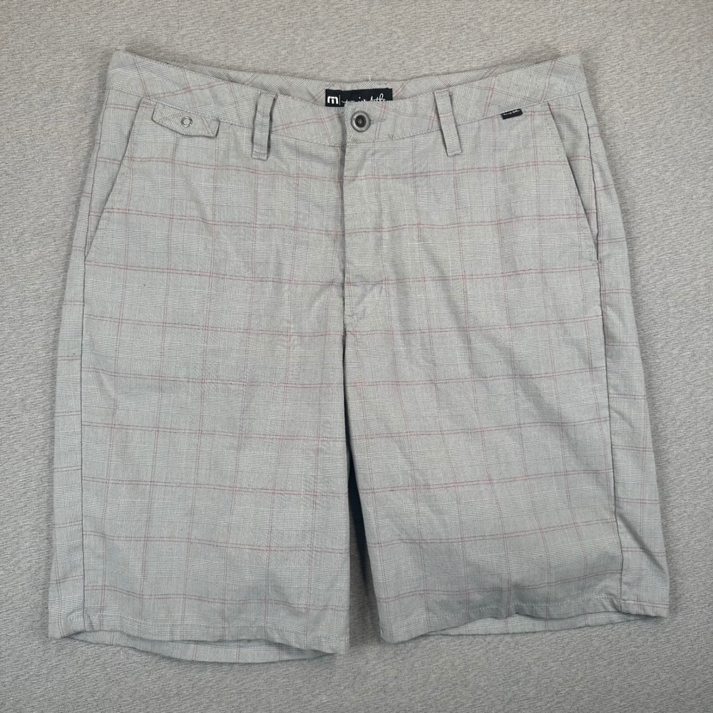 Travis Mathew Golf Shorts Mens 36 Grey Glen Plaid Windowpane Stretch Performance